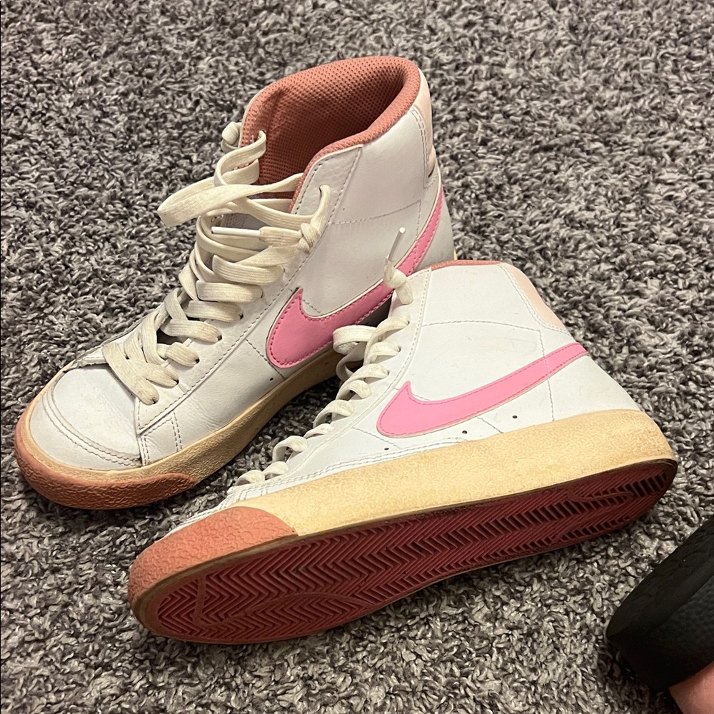 Nike Kids Pink and White High-Top Sneakers